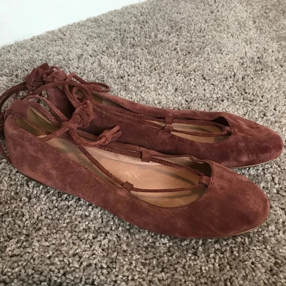 Madewell Suede Mauve Pink Copper Lace Flats - Picture 1 of 5